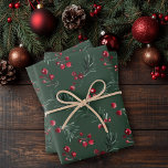 Donkergroene Christmas Waterverf Rustic Pine Bough Inpakpapier Vel<br><div class="desc">Elegante Christmas Waterverf Dark Green Rustic Pine Bough Gift Wrap Sheets met een takje zacht hedendaags groen van dennen en bessen in 3 verschillende maten op een bosgroene achtergrond. Neem contact met ons op via cedarandstring@gmail.com als u hulp nodig heeft bij het ontwerp of bijpassende producten.</div>
