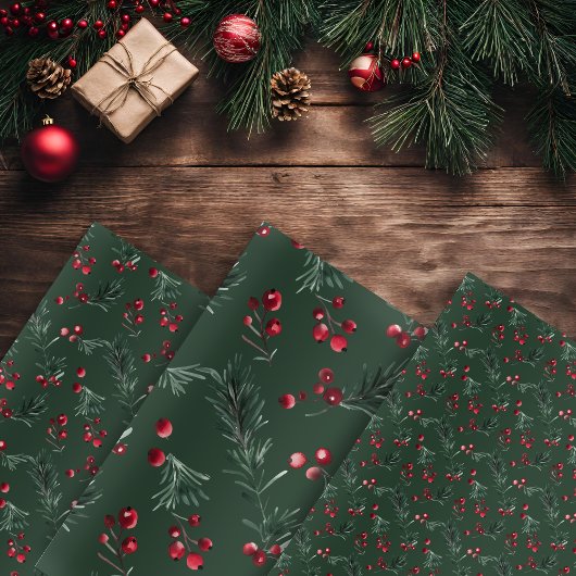 Donkergroene Christmas Waterverf Rustic Pine Bough Inpakpapier Vel
