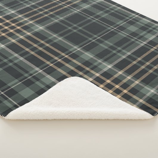 Donkergroene Crème Plaid Sherpa Deken (3/4)