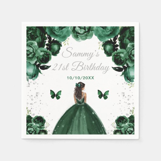Donkergroene Donkere Huid Prinses Verjaardagsfeest Servet (Voorkant)