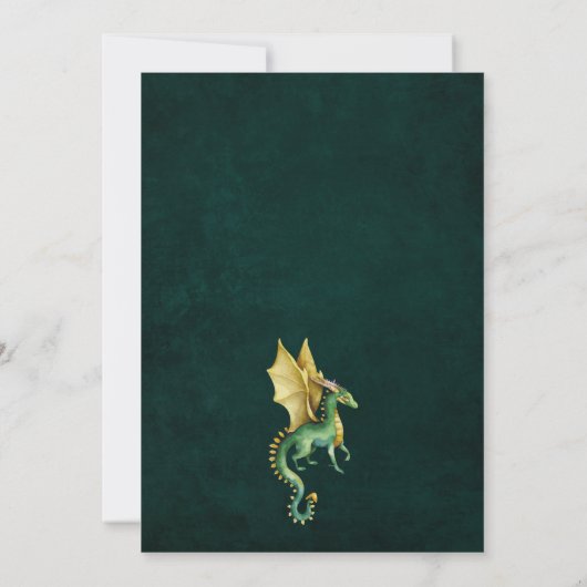 Donkergroene draak gouden verjaardag kaart (Achterkant)