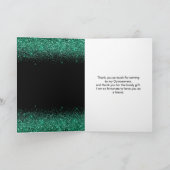 Donkergroene dress Faux Glitter Quinceanera Bedankkaart (Binnen)