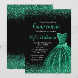 Donkergroene dress Faux Glitter Quinceanera Kaart