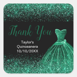 Donkergroene dress Faux Glitter Quinceanera Vierkante Sticker