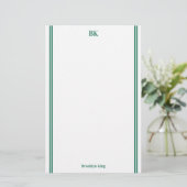 Donkergroene dubbellijnen monogram & naam briefpapier (Staand voorkant)