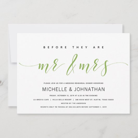 Donkergroene Elegant Wedding Rehearsal Dinner Kaart (Voorkant)