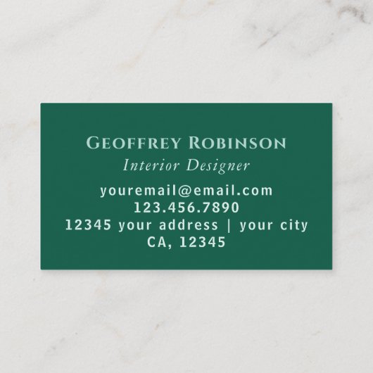 Donkergroene elegante Abstracte interieurontwerper Visitekaartje (Achterkant)