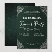 Donkergroene elegante EID MUBARAK uitnodiging (Voorkant / Achterkant)