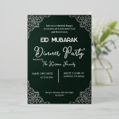 Donkergroene elegante EID MUBARAK uitnodiging (Staand Voorkant)