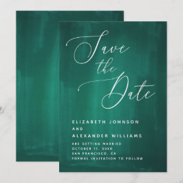 Donkergroene elegante schrift. Smaragd calligrafie Save The Date