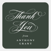 Donkergroene Elegante Script Afstudeer Dankjewel Vierkante Sticker (Voorkant)