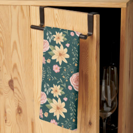 Donkergroene Elegante Vintage Wilde Bloem Patroon Theedoek