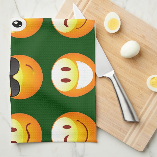 donkergroene emoji theedoek (Quarter Fold)