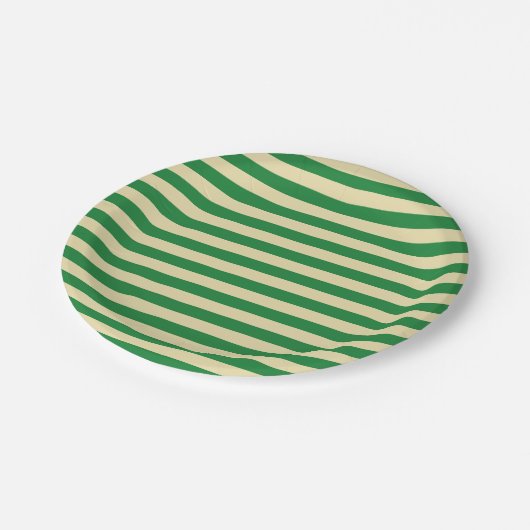 Donkergroene en beige strepen papieren bordje (Gekanteld)