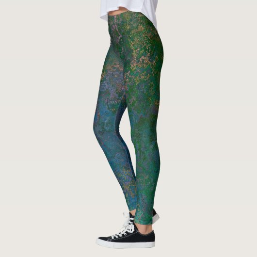 Donkergroene en blauwe alcoholinkt Abstract Leggings (Links)
