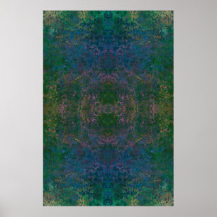 Donkergroene en blauwe alcoholinkt Abstract Poster