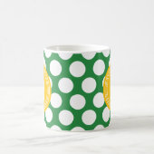 Donkergroene en gele Big Polka Dots monogramed Koffiemok (Center)