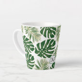 Donkergroene en gouden bladeren en monogram latte mok (Linkerhoek)