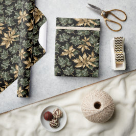 Donkergroene en gouden bladverpakkingspapier cadeaupapier