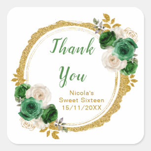 Donkergroene en gouden elegante bloemen Sweet Sixt Vierkante Sticker