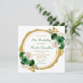 Donkergroene en gouden elegante bloemen verjaardag kaart (Staand voorkant)