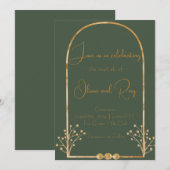Donkergroene en gouden huwelijksuitnodiging kaart (Voorkant / Achterkant)