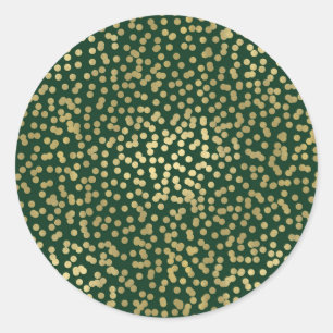 Donkergroene en gouden stippen Confetti Elegante C Ronde Sticker