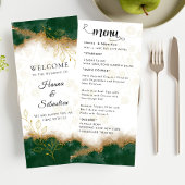 Donkergroene en gouden trouwmenu menu