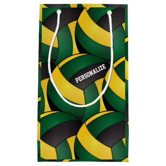 Donkergroene en goudvolleyballen klein cadeauzakje (Voorkant)