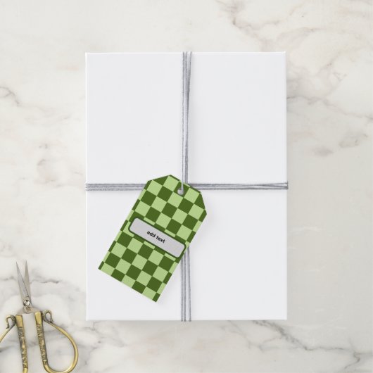 Donkergroene en lichtgroene cheques cadeaulabel (Met Touw)
