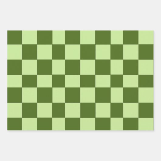 Donkergroene en lichtgroene cheques inpakpapier vel (Voorkant)