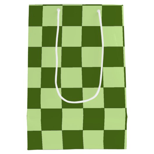 Donkergroene en lichtgroene cheques medium cadeauzakje (Achterkant)
