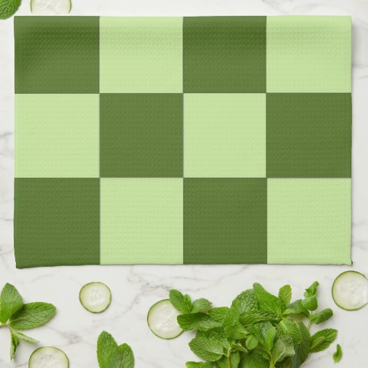 Donkergroene en lichtgroene cheques theedoek (Gevouwen)