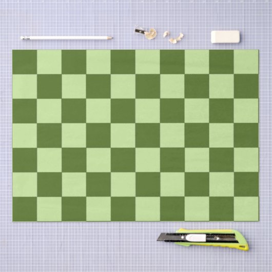 Donkergroene en lichtgroene cheques tissuepapier (Craft)