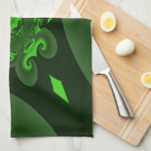 Donkergroene en Limoen wervelgolf Theedoek (Quarter Fold)