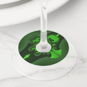 Donkergroene en Limoen wervelgolf Wijnglaslabel (Dichtbij)