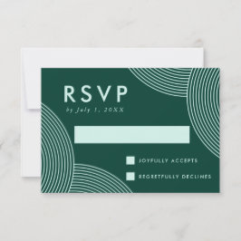 Donkergroene en Muntgroene Geometrische Wervelende RSVP Kaartje