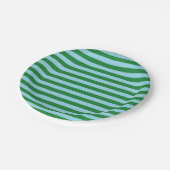 Donkergroene en pasteelblauwe strepen papieren bordje (Gekanteld)