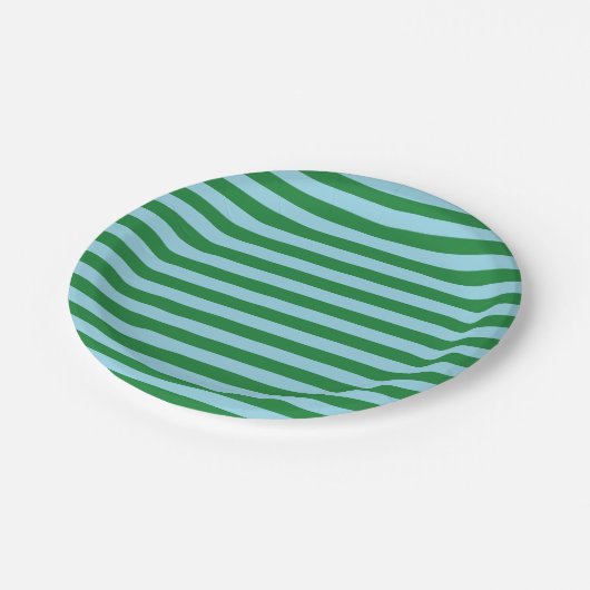 Donkergroene en pasteelblauwe strepen papieren bordje (Gekanteld)
