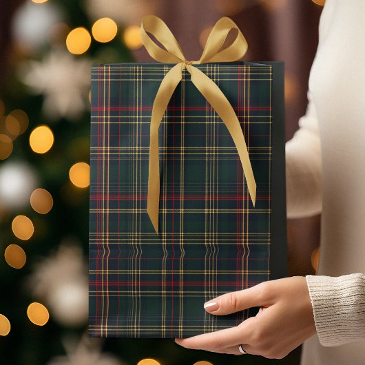 Donkergroene en rode Kerst geruite cadeautas