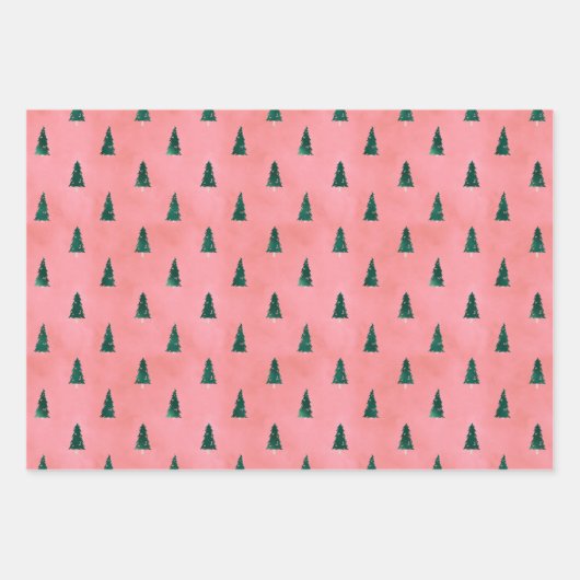 Donkergroene en roze grafische feestdag inpakpapier vel (Voorkant 3)