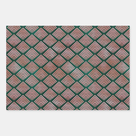 Donkergroene en roze grafische feestdag inpakpapier vel (Voorkant 2)