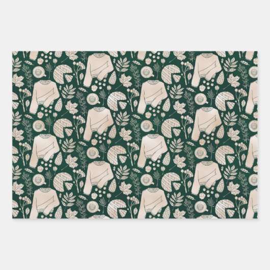 Donkergroene en roze grafische feestdag inpakpapier vel (Voorkant)