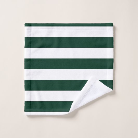 Donkergroene en witte strepen bad handdoek (Wasdoekje)