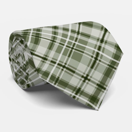 Donkergroene en witte tartan plaid stropdas (Opgerold)