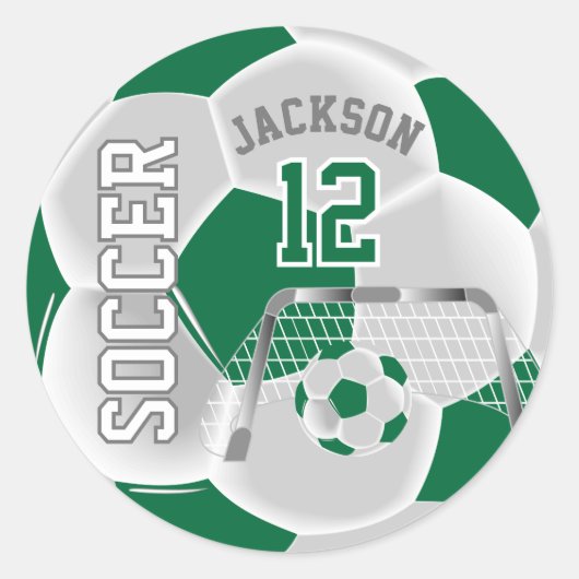 Donkergroene en Witte Voetbal Ronde Sticker (Voorkant)