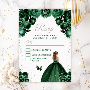 Donkergroene en zilverbruine haarprinses RSVP kaartje