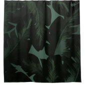 Donkergroene en zwarte tropische palmbladroos douchegordijn (Voorkant)