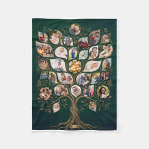 Donkergroene erfgoedfamilieboom Fotocollage fleece Deken