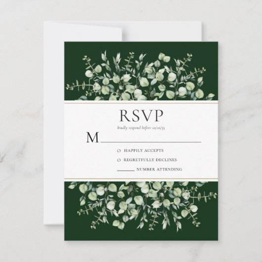 Donkergroene Eucalyptus Bruiloft RSVP Kaartje (Voorkant)